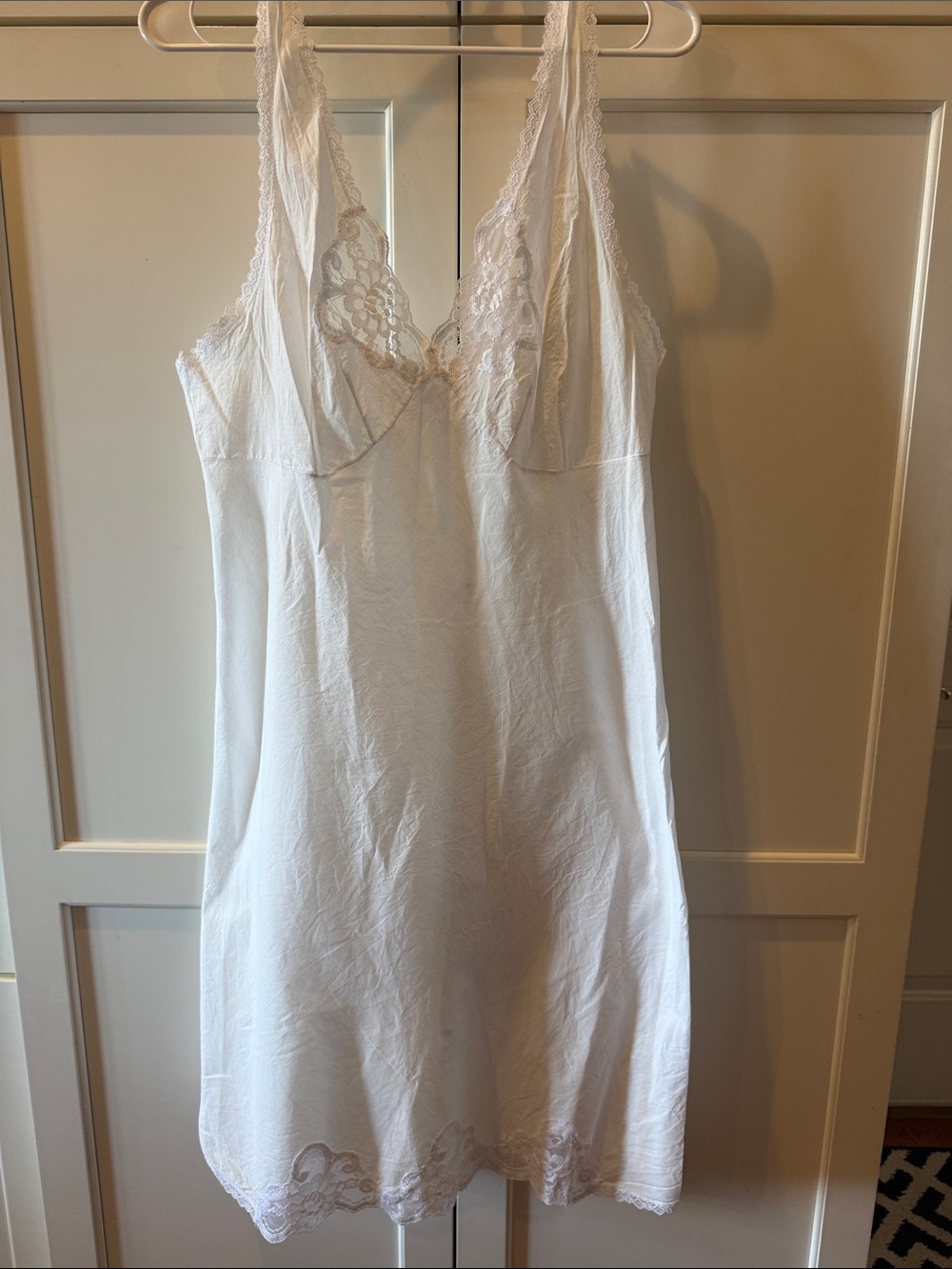 Women's White Lace Trim Slip Dress 100% cotton medium